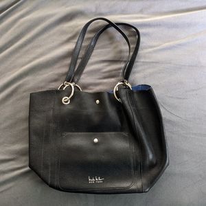 Nicole Miller Black Tote Bag/Purse Blue Suede Lined